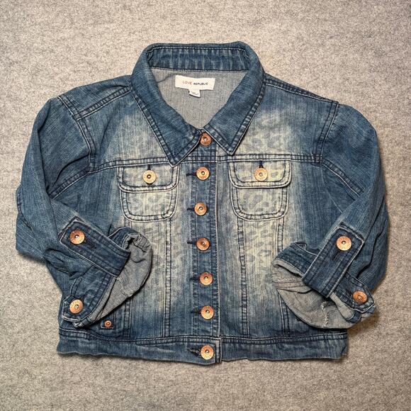 LOVE REPUBLIC Jackets & Blazers - Love Republic Women's Denim Jacket L Casual Blue Leopard Print